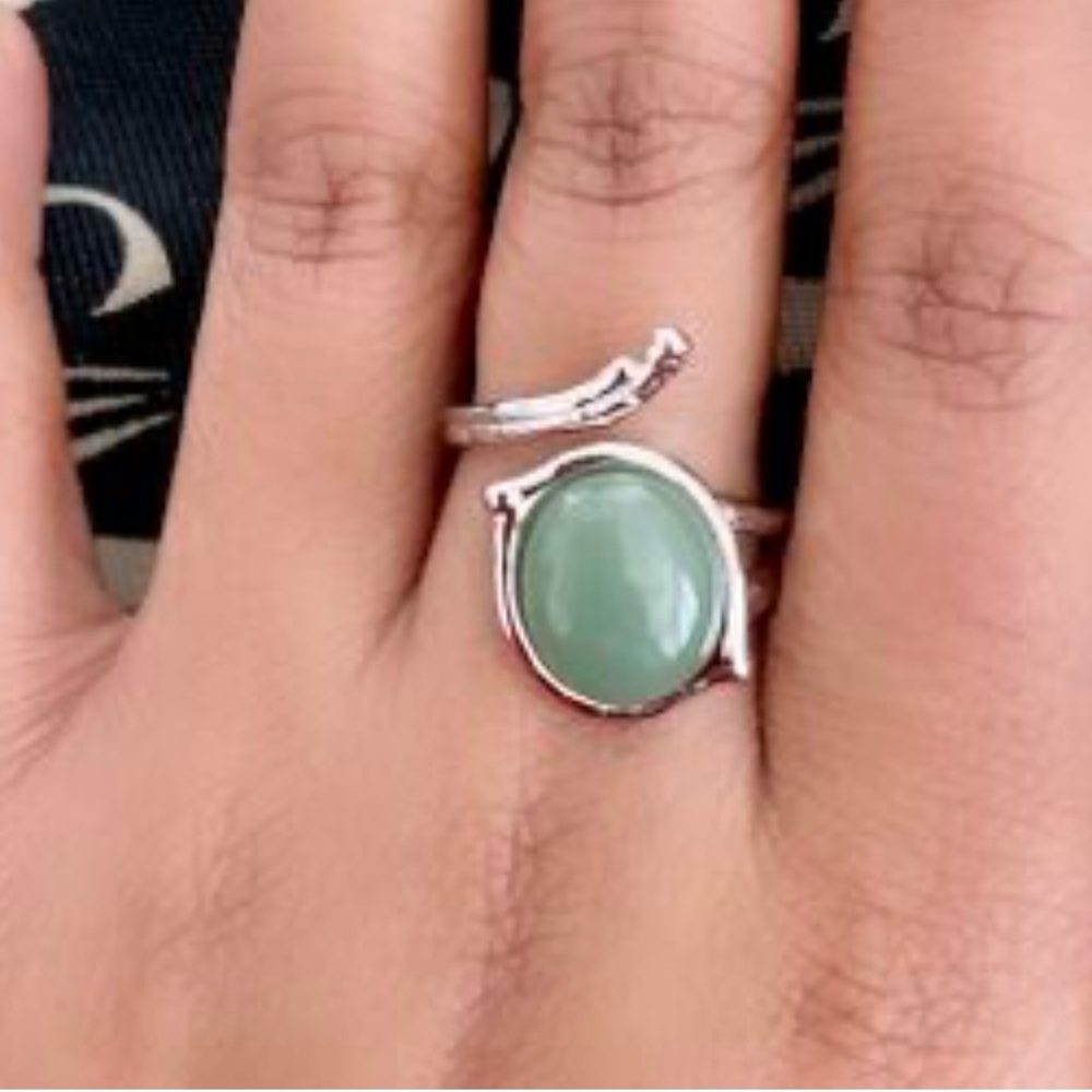 925 Sterling Silver Jade Oval Open Ring E12-3741